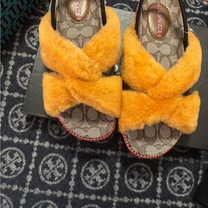 Coach Women's Vibrant Orange Fuzzy Slippers
